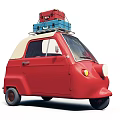 Red Motorcycle With Red And Blue Suitcases Stacked On Top For Travel