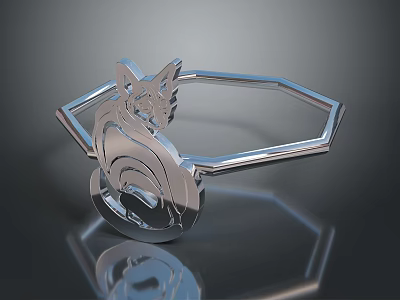 Silver Ring With Fox Head And Spiral Design Metallic Shiny Finish 3d model