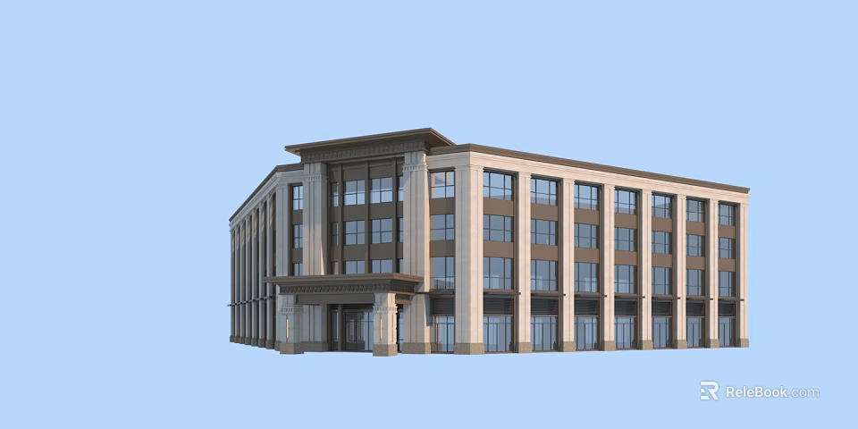 Modern Commercial Complex Exterior Design With Glass Windows And Multi Storey Structure 3d model