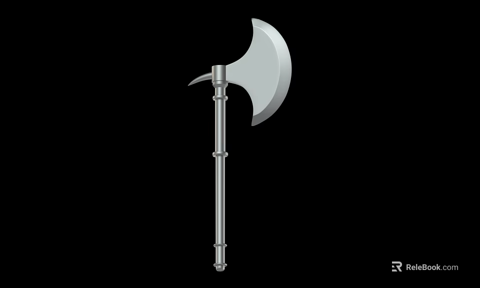 Metal Battle Axe With Sharp Head And Long Polished Handle Design 3d model 