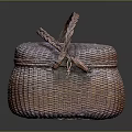 Cute Small Animal Resting In Handwoven Brown Wicker Basket With Braided Handle