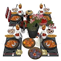 Assorted Grilled Skewers Fresh Fruit Platters Strawberries Blueberries And Cola Cans
