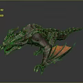Mythical 3D Dragon Model With Scaled Body Sharp Horns Pointed Fangs And Orange Wings