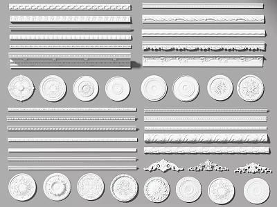 Crown Molding Decorative Designs With Various Ornate Patterns And Rosette Accents 3d model