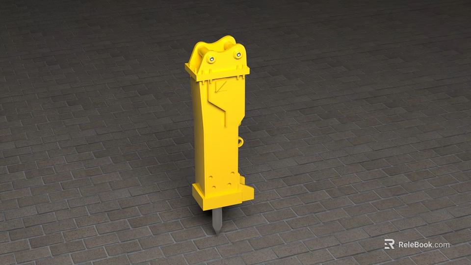 Industrial Equipment Yellow Hydraulic Breaker For Construction Mining Use On Brick Pavement 3d model 