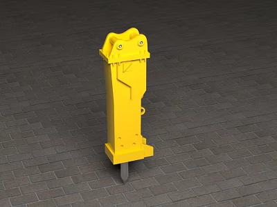 Industrial Equipment Yellow Hydraulic Breaker For Construction Mining Use On Brick Pavement 3d model