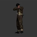 Game Movie Character In Brown Uniform With Hat Holding Rifle And Gear