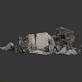 Natural Wood And Stone Artistic Model With Rock Cluster Driftwood And Moss Accents