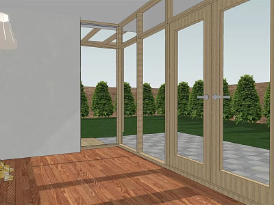 Single Family House Interior With Large Glass Doors And Green Garden View 3d model