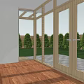 Single Family House Interior With Large Glass Doors And Green Garden View