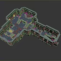 Medieval Dungeon Interior Landscape With Stone Brick Structure Red Blue Ground And Glowing Torches