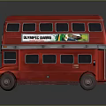 Red Double Decker Bus Exterior With European Camping Advertisement And Classic Design