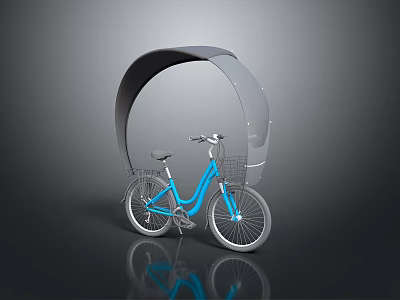 Modern Blue Bicycle With Curved Canopy Front Basket And Sleek Design 3d model