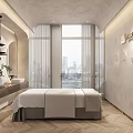 Modern SPA Sauna Room Interior With Massage Bed And City View Window
