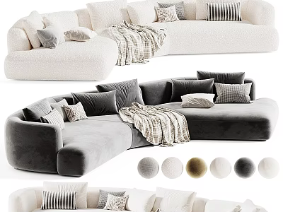 Stylish Sectional Sofa With Plush Pillows And Throw Blanket In Multiple Colors 3d model