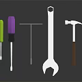 Essential Hardware Tools Including Colorful Screwdrivers T Handle Wrench Adjustable Wrench And Hammer
