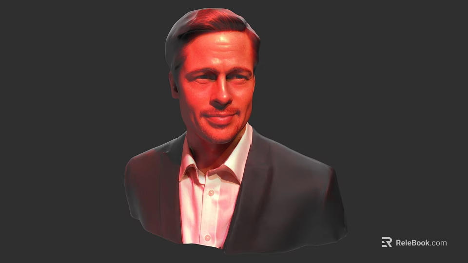 3D Portrait Of A Man In Black Suit And White Shirt With Red Lighting 3d model 