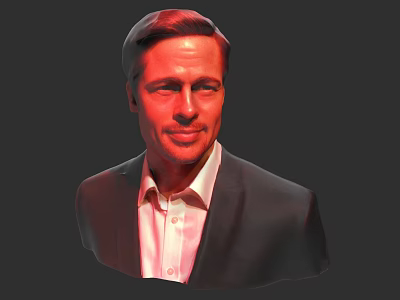 3D Portrait Of A Man In Black Suit And White Shirt With Red Lighting 3d model
