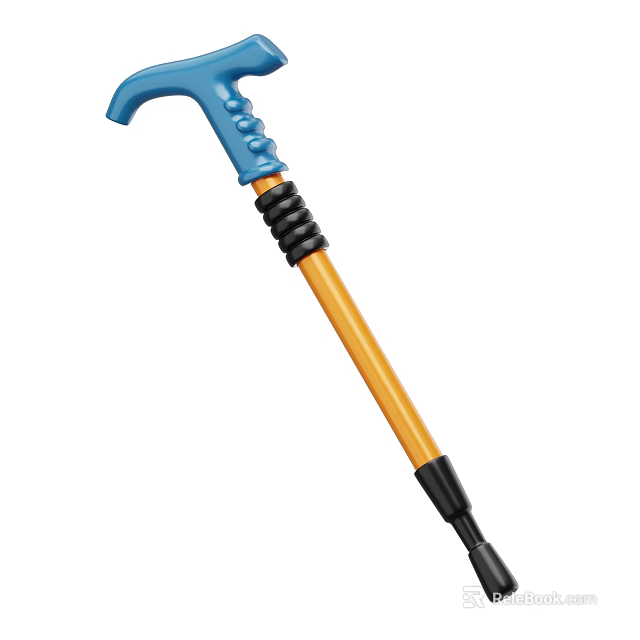 Lightweight Sports Equipment Hiking Pole with Blue Grip Black Spiral Yellow Shaft and Black Base 3d model 