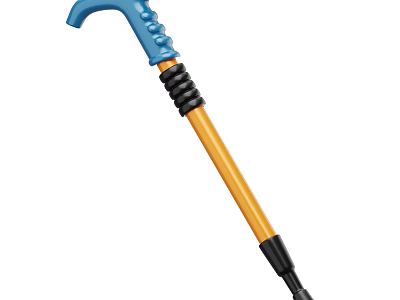 Lightweight Sports Equipment Hiking Pole with Blue Grip Black Spiral Yellow Shaft and Black Base 3d model