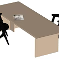 Modern Dining Table Set with Beige Smooth Surface and Black Modern Chairs with Open Magazine