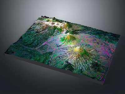 3D Topographic Model Featuring Colorful Terrain Surface And Detailed Mountain Texture 3d model
