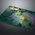 3D Topographic Model Featuring Colorful Terrain Surface And Detailed Mountain Texture