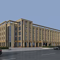 Modern Office Building Exterior Design With Golden Facade Large Glass Windows And Street Front Parking