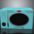Turquoise Blue Retro Style Microwave Oven With Silver Trim Round Dial And Digital Display Panel