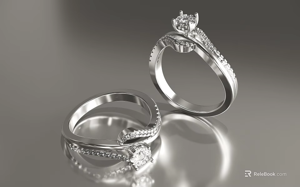 Decorative Jewelry Set with Silver Rings Sparkling Diamonds and Shiny Reflections 3d model 