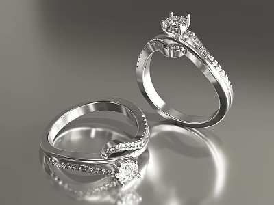 Decorative Jewelry Set with Silver Rings Sparkling Diamonds and Shiny Reflections 3d model