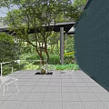 Garden Landscape Design with Lush Trees Paved Courtyard and White Wall Greenery