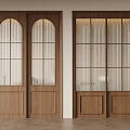 Modern Wooden Sliding Doors With Ribbed Glass Panels And Arched Rectangular Tops Design
