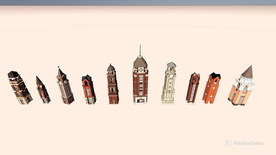 Various Tower Models Featuring Different Architectural Styles And Designs 3d model