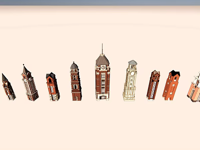 Various Tower Models Featuring Different Architectural Styles And Designs 3d model