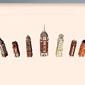 Various Tower Models Featuring Different Architectural Styles And Designs 3d model