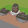 Ancient Chinese Architecture With Multi story Pagoda Traditional Curved Roofs and Courtyard