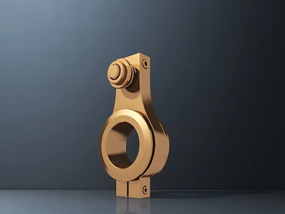 Golden Metal Sculpture Carving With Mechanical Part Design Circular Knob And Dark Background 3d model