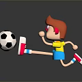 Cartoon Character Playing With Black And White Soccer Ball Toy On Gray Reflective Surface