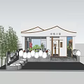 Green Plant Cabin Storefront Design With Chinese Style Roof And Wooden Entrance
