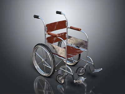 High Quality Medical Equipment Wheelchair With Metal Frame Brown Seat And Armrests 3d model