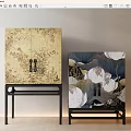 Traditional Decorative Cabinets With Floral And Lotus Patterns On Black Frames 3d model