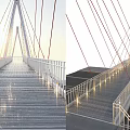 Modern White Cable Stayed Bridge With Metal Structure And Staircase