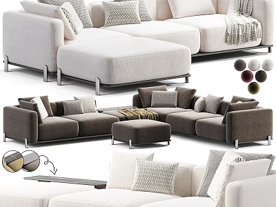 Stylish Sectional Sofa With Multiple Color Options Decorative Cushions And Matching Ottoman 3d model