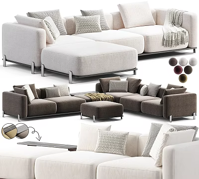 Stylish Sectional Sofa With Multiple Color Options Decorative Cushions And Matching Ottoman 3d model