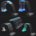 Contemporary Water Feature Fountain With Arched Column Linear Designs And Blue Green LED Lights