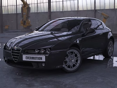 Black Alfa Romeo Coupe Parked in Industrial Warehouse With Glass Roof 3d model