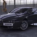 Black Alfa Romeo Coupe Parked in Industrial Warehouse With Glass Roof