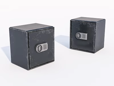 Two Black Cube Design Bedside Tables With Combination Lock Features 3d model