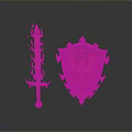 Mythical Flaming Sword and Phoenix Design Shield with Red Gemstones and Glowing Accents